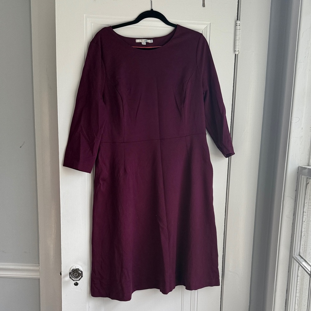 Boden Rich Burgundy 3/4 Sleeve Ponte Dress size 16